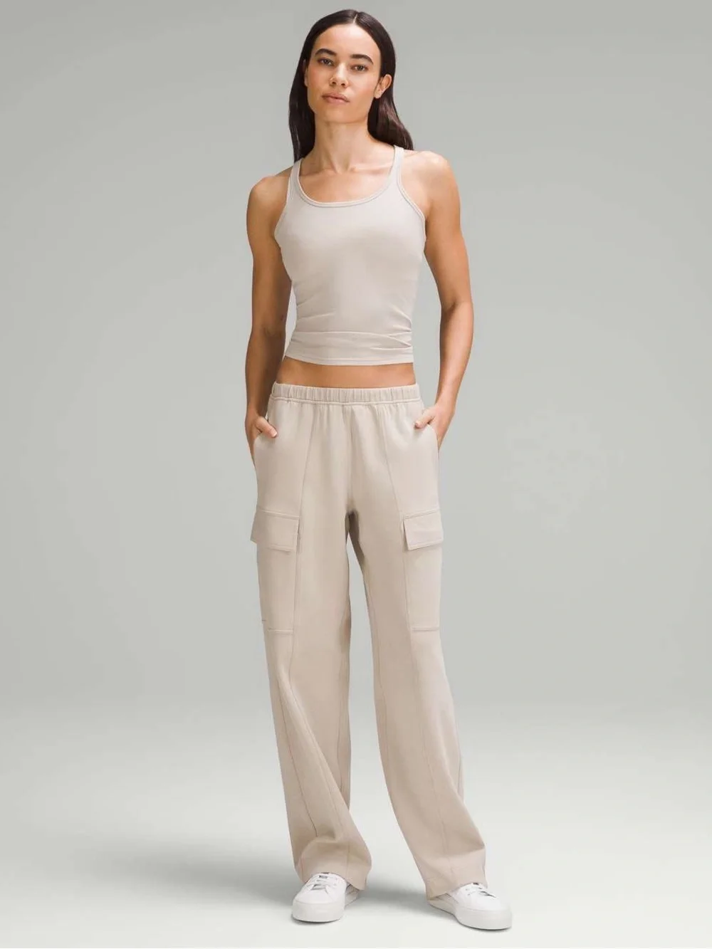 Lululemon Cotton-Blend Double-Knit Mid-Rise Cargo Pant Mojave Tan